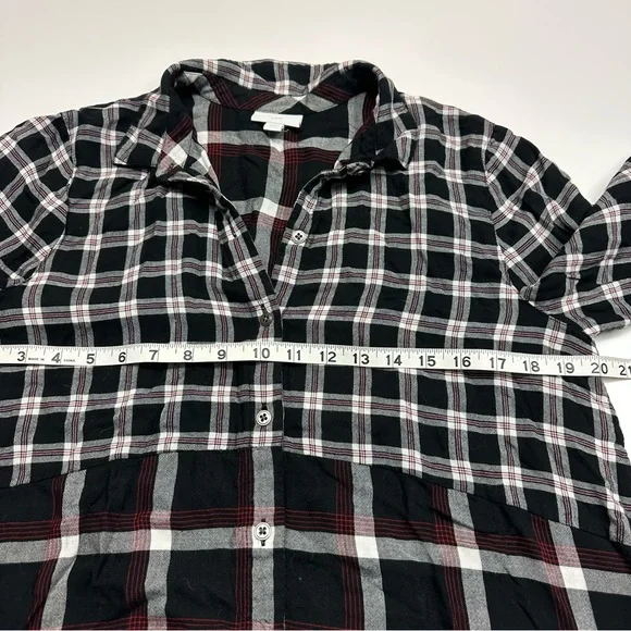 J. Jill Black Red Mixed Plaid Button Down Shirt Style Tunic Top Medium Petite - Picture 7 of 8